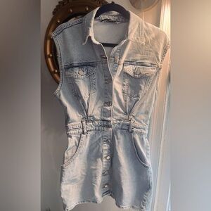 Zara denim button down collared dress, size M